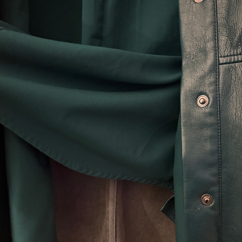 Dark Teal Faux Leather Snap Up Shacket - Picture 10 of 12